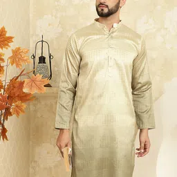 SOJANYA Men Gold-Toned Cold-Shoulder Sleeves Jacquard Kurta-image-69