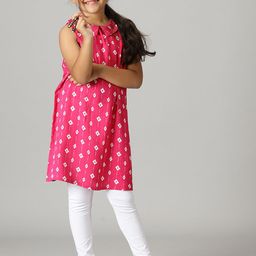 KiddoPanti Girls Pink Ethnic Motifs Printed Sequinned Kurta-27