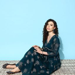 Kvsfab Women Floral Printed Regular Mirror Work Kurta with Palazzos-picture-26