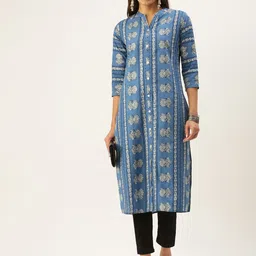 RangDeep Women Blue & White Pure Cotton Floral Printed Kurta-image-20