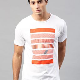 HRX by Hrithik Roshan Men White  Orange Printed Cotton Pure Cotton T-shirt-image-51