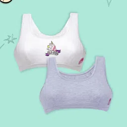 Girls Pack Of 2 Double Layer Premium Cotton Non-Wired Non Padded Beginners Bra DCBRNV6380/xxxs-43