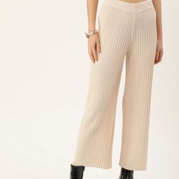 MANGO Women Beige Regular Fit Ribbed Cropped Parallel Trousers-image-75
