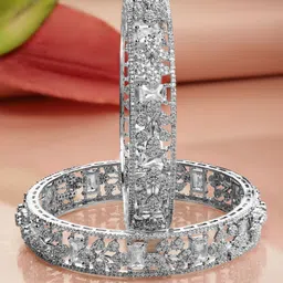 Rubans Set of 2 Rhodium-Plated Cubic Zirconia Studded Premium Handcrafted Bangles-image-49