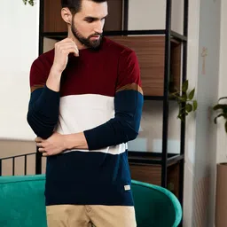 PETER ENGLAND UNIVERSITY Men Red & Black Colourblocked Pullover Sweater-picture-35