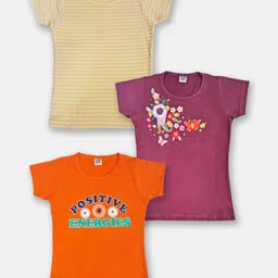 Here&Now X Game Begins Girls Set of 3 Assorted Printed Pure Cotton T-shirts-10