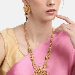ORANGENYSHA Gold-Plated Kundan-Studded & Pearls Beaded Ram Darbaar Jewellery Set-image-71