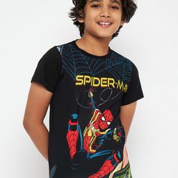 Marvel by Wear Your Mind Boys Black Spiderman Printed Raw Edge T-shirt-image-78