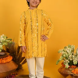 SAKA DESIGNS Boys Ethnic Motifs Embroidered Sequinned Regular Kurta with Pyjamas-image-96
