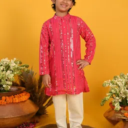 SAKA DESIGNS Boys Ethnic Motifs Embroidered Sequinned Regular Kurta with Pyjamas-40
