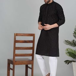 KRAFT INDIA Mandarin Collar Ethnic Motifs Embroidered Regular Sequinned Kurta with Pyjamas-53
