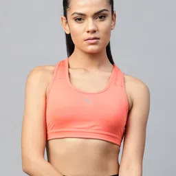 Puma Women Peach-Coloured Solid Mid Impact 4Keeps Removable Padding Workout Bra 52030524-2
