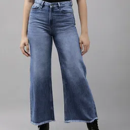 The Roadster Life Co. Women Pure Cotton Light Fade Mid-Rise Wide Leg Casual Jeans-picture-46