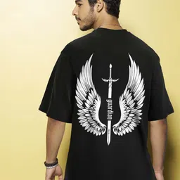 Bewakoof Men Guardian Wings Graphic Printed Oversized T-shirt-image-98