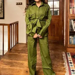 HEY MISSY Pure Cotton Shirt Collar Neck Shirt & Flared Trouser & Belt Co-Ords-picture-55