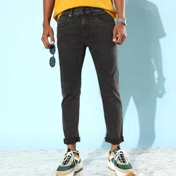 HERE&NOW Men Dusty Black Back Street Boys Ankle Skinny Fit Light Fade Stretchable Jeans-image-65