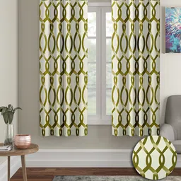 Cortina Olive Green & White 2 Pieces Geometric Printed Window Curtains-image-35