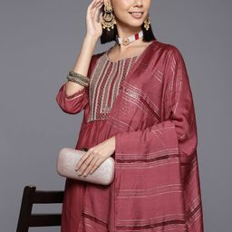 Varanga Women Yoke Design Sequinned Kurta with Trousers & With Dupatta-image-81