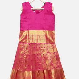 Kanakadara Girls Rose & Gold-Toned Ready to Wear Pavadai Set-image-15