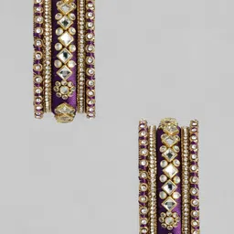 Peora Set Of 10 Purple Gold-Plated Stone Studded Silk Thread Bangle-84