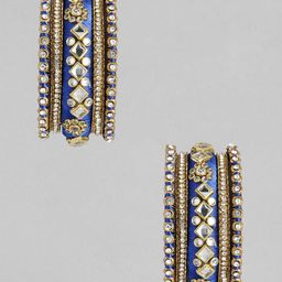 Peora Set Of 10 Blue Gold-Plated Stone Studded Silk Thread Bangles-image-54