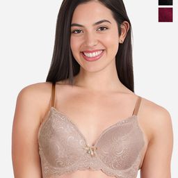 Susie Pack of 3 Floral Lace Full Coverage Lightly Padded Bras With All Day Comfort-picture-4