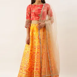 Ethnovog Mustard Yellow  Gold Jacquard Bandhani Made to Measure Lehenga Blouse Dupatta-picture-27