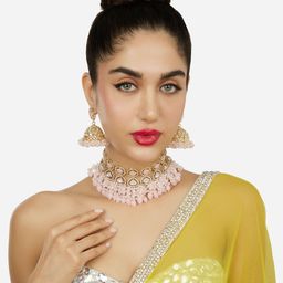 Zaveri Pearls Gold-Plated Austian Diamond Stone-Studded & Beaded Jewellery Set-image-39