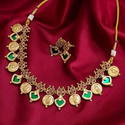 Pihtara Jewels Gold-Plated Kerala Palakka Stone Studded & Beaded Jewellery Set-image-37