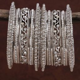 Shining Diva Set of 18 Gold-Plated & White Stone-Studded Bangles-4