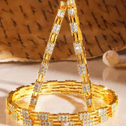 Rubans Set of 4 22K Gold-Plated & Cubic Zirconia Studded Handcrafted Classic Bangles-image-36