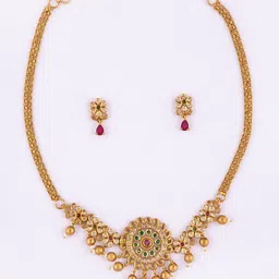 Niscka Gold Plated Cubic Zirconia Stone Studded & Beaded Jewellery Set-picture-6