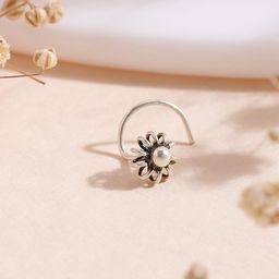 Zavya Women 925 Sterling Silver & White Oxidised Studded Nose Pin-58