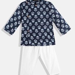 Readiprint Fashions Boys Blue & White Floral Print Pure Cotton Kurta with Pyjamas-11