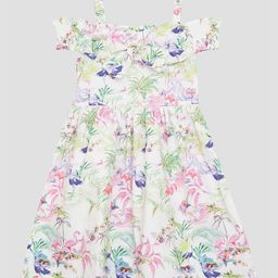 GUESS kids Girls Pure Cotton Off-Shoulder Cold-Shoulder Floral Print Fit & Flare Dress-picture-15