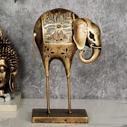 CraftVatika Gold-Toned Elephant Tea Light Candle Holder Showpiece-image-2