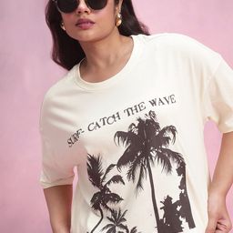 DressBerry Curve Printed Drop-Shoulder Sleeves Tropical T-shirt-image-51
