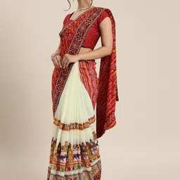 Mitera Red & Off-White Pure Georgette Embroidered Bandhani Saree-0