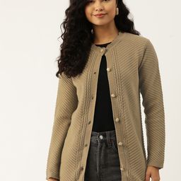 American Eye Women Self Striped Acrylic Longline Cardigan-7