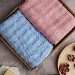 MUSH Set Of 2 Pink & Blue Solid Ultra Soft & Eco Friendly Bamboo Hand Towel-image-51