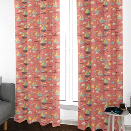 URBAN SPACE Peach & Yellow Printed Room Darkening Window Curtain-25