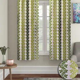 Cortina Olive Green & White 2 Pieces Leaf Printed Window Curtains-image-19