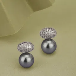 Carlton London Premium Silver-Plated Pearls Oval Studs-image-77