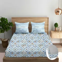 Trance Home Linen Blue & Brown Floral 180 TC Queen Bedsheet with 2 Pillow Covers-image-58