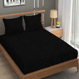 Homefab India Black & White Striped 180 TC 2 Queen Bedsheet with 4 Pillow Covers-image-50