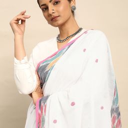 Taavi Polka Dot Pure Cotton Jamdani Inspired Woven Legacy Saree-image-32