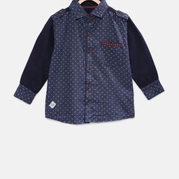 TONYBOY Boys Navy Blue Regular Fit Printed Denim Casual Shirt-image-101