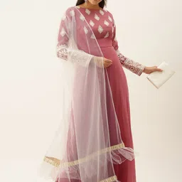 Ethnovog Women PinkWhite Made To Measure Ethnic Kurti with PalazzoWith Dupatta-image-62