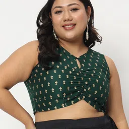 studio rasa Ethnic Motifs Block Print Plus Size Saree Blouse-70