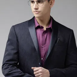 V Dot Men Self Design Textured Skinny Fit Single-Breasted Formal Blazer-27